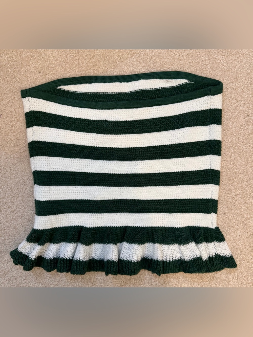 AE American Eagle Knit Striped Tube Top Green/Cream